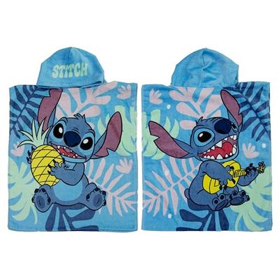 Character World Disney Lilo e Stitch asciugamano poncho con cappuccio, super morbido al tatto, design divertente paradisiaco, perfetto per la casa, il bagno e la spiaggia, multicolore, 115 x 50 cm