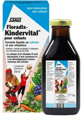 Salus Floradix Kindervital, Pour Enfants, Formule Liquide Enrichie en Calcium et Vitamine D pour la Santé et le Développement des Os, 250 ml