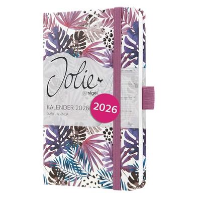 SIGEL J6354 Weekly planner Jolie 2026-1 year - approx. A6 - Violet Jungle Fever - 2 pages = 1 week - hardcover - 80 gsm - purple/berry/blue - 174 p. - FSC-certified