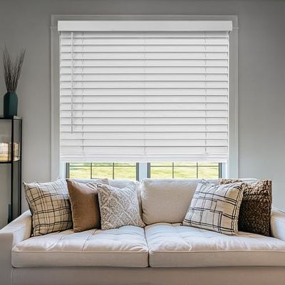 CHICOLOGY Cordless Faux wood blinds Best for Kids, Inside Mount, 35"W X 60"H, Basic White