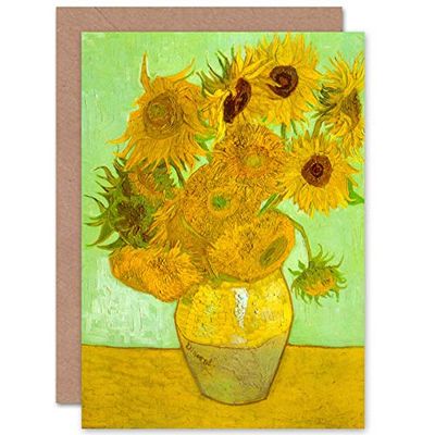 Artery8 Vincent Van Gogh Twelve Sunflowers Fine Art Greeting Card Plus Envelope Blank Inside