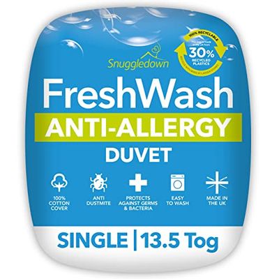 Snuggledown Freshwash Edredão antialérgico 13,5 Tog, algodão, cor branca, algodão algodão, branco, branco, solto