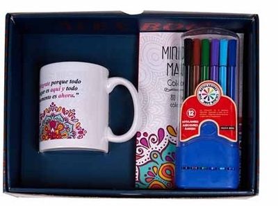 DONREGALOWEB Pack Regalo Taza y Cuaderno Mandala con Bolis de Colores