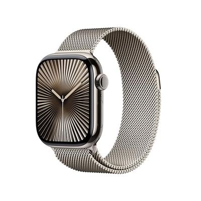 Apple Watch Series 10 GPS + Cellular Smartwatch con Caja de Titanio Natural de 42 mm y Pulsera Milanese Loop Natural - Talla única. Monitor de entreno, App ECG y Neutro en Carbono