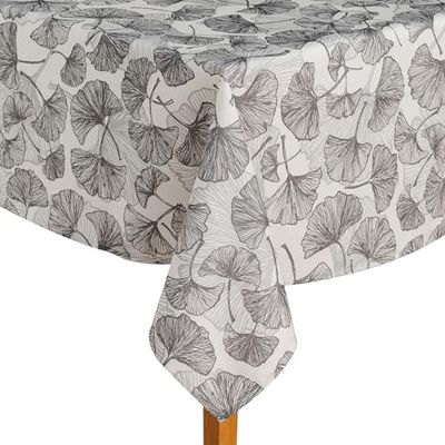 ESSEX - Nappe Stems 145 x 220 cm, 100% Polyester, Lavable, Motif Feuilles, Gris