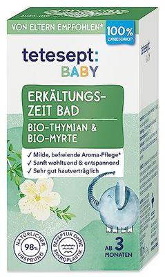 tetesept Baño de frío para bebés – 100 ml – Aditivo de baño con tomillo orgánico y mirto orgánico para un efecto de fragancia liberador – cuidado de aroma suave y relajante para bebés a partir de 3