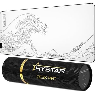 Hystar ゲーム用マウスパッド ソフトな質感の布の表面 防水生地 厚さ5mm シリコン製ドリンクコースター 丈夫なボックス 持ち運びに便利 素晴らしい波のデザイン (ホワイト XXXL 45インチ x 20インチ)