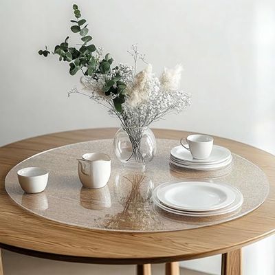 Round Frosted (Semi-Clear) PVC Table Protector, Heat Resistant & Waterproof, Frosted (Semi-Clear)(Round 105cm)