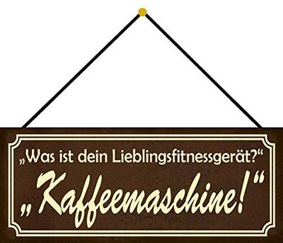 Schatzmix fitnessapparaat koffie metalen bord 27x10cm wanddecoratie tin sign met koord blikken bord, blik, meerkleurig, 27x10 cm