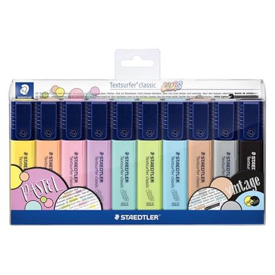STAEDTLER 364 CWP10 Textsurfer Classic Highlighter - Assorted Vintage & Pastel Colours (Pack of 10)