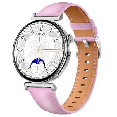 Knauermann PRO 3 Mini (2024) Zilver - Gezondheidshorloge Smartwatch met telefoonfunctie - ECG + HRV en SOS-functie - AMOLED-display - BT Bluetooth - slaapapneu - rundleren band roze, 14-24, rond,