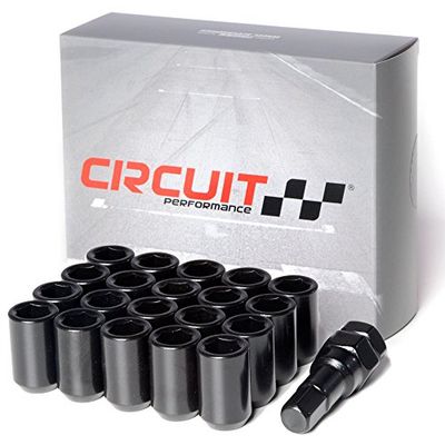 Circuit Performance Tuercas de tuerca de bellota negras de acero forjado de 12 x 1.5 pulgadas (20 piezas + herramienta)