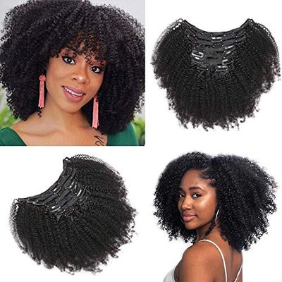 Oylove - Extension afro à clipper - qualité 9a - 8 pièces - 18 clips - Cheveux frisés naturels - Noir