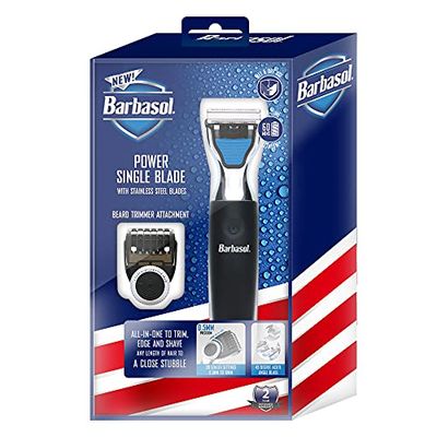 Power Single Blade with Beard Trimmer by Barbasol for Men - 3 Pc Trimmer, Edge, Shave