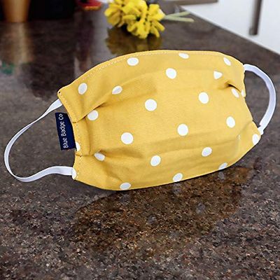 Blue Badge Co Lot de 5 grands masques en coton double couche à pois jaune canari avec pochette pour filtre supplémentaire