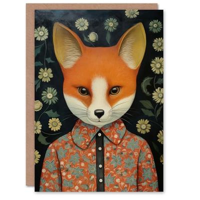 Artery8 Birthday Greeting Card Floral Shirt Cute Fox For Him Her