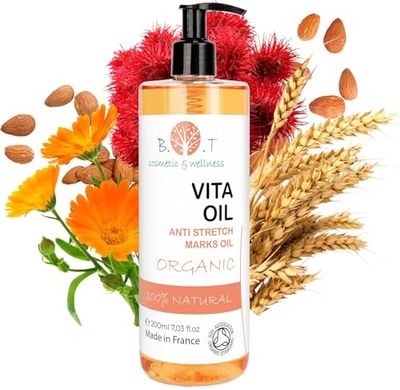 VITA OIL - Olio Professionale per il Trattamento della Pelle: Azione Idratante, Riparatrice, Cicatrizzante e Anti Smagliature (Gravidanza), Combatte la Flaccidità dell'87% (Vitamine A ed E) - 200 ml
