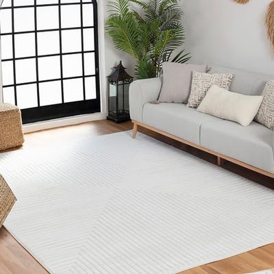 Livabliss Alfombra Exterior Terraza Geométrica Lenox - Alfombras de Exterior/Interior - Alfombra Boho Resistente a los Rayos UV y a Las Manchas - Alfombras Grande 80x150cm, Blanco
