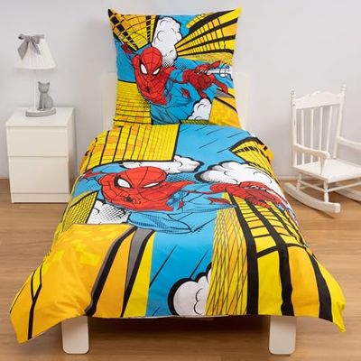 Disney Home Spiderman vändbara sängkläder set 140 x 200 – örngott 65 x 65 – supermjukt förstärkt 100% bomull, 2-delat Spiderman-sängkläder, mjuka och bekväma på huden