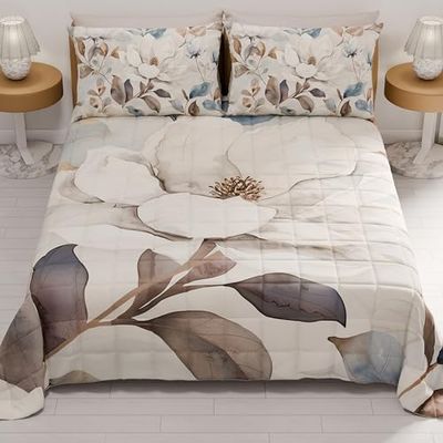 PETTI Artigiani Italiani - Couvre-lit d'été 260x270 cm 100 g/m² Double Face, Couette légère pour lit Double, Printemps, Modèle Floral 16, 100% Fabriqué en Italie