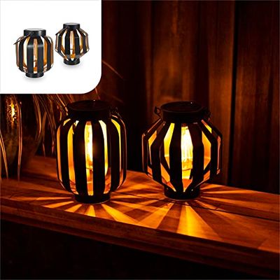 Gadgy Lot de 2 Lanternes Solaires Extérieures Noires et Or, éclairage LED d'extérieur pour jardin, lampe de table en métal avec ampoule, lanterne solaire décorative pour terrasse et balcon