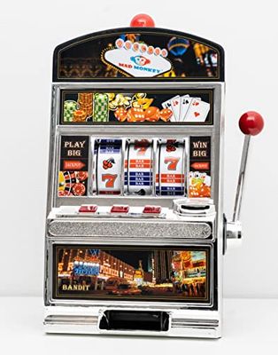 Mad Monkey Slot Machine Money Box XL, Slot Machine Money Box met Licht en Geluid, Slot Machine met Licht, Munt Machine voor Kinderen en Volwassenen, Casino Machine voor Echt Geld, One-Armed Bandit