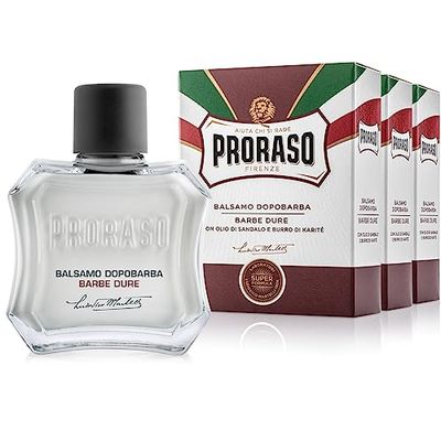 Proraso Balsamo Dopobarba Uomo Barbe Dure, 3 x 100ml, Dopobarba uomo con estratti di Olio di Sandalo e Burro di Karité, Lenitivo e idratante, Made in Italy