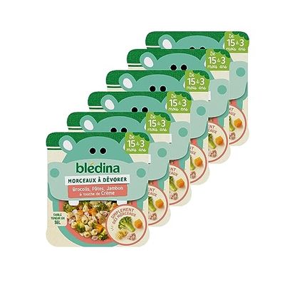 Blédina Morceaux à Dévorer - Petits Plats Bébé - Brocolis, Pâtes, Jambon & Touche de Crème - Dès 15 Mois - Le Pack de 6 Plats de 200g