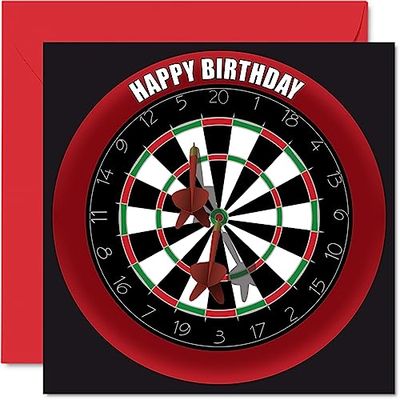 Leuke 55e verjaardagskaarten voor mannen en vrouwen - dartbord - gelukkige verjaardagskaart voor papa mama opa oppas oma oom tante neef vriend, 145 mm x 145 mm sport darts verjaardag wenskaarten