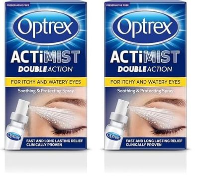 Optrex Actimist 10 ml Eye Spray - Fast, Long-Lasting Relief for Itchy, Watery, Dry Eyes, Irritations, Inflammations, Anti-Allergy Eyelid Cleanser (Pack of 2)