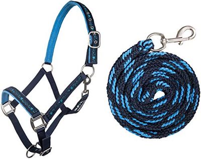 HKM Halsterset-10025 Donkerblauw/Babyblauw Pony