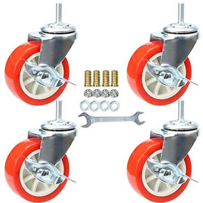 3 Inch Swivel Caster Wheels with Brake Set of 4, YEEMIGO Metric Size M8×25mm Threaded Stem Castors, Casters Heavy Duty-Total Capacity 450lbs, Replacement for Cart Furniture Workbench and Trolley.