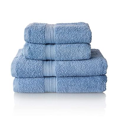 ALCLEAR - Set di asciugamani premium in spugna, disponibili in 6 colori e 5 dimensioni, composto da 2 teli doccia da 70x140 cm e 2 teli 50x100 cm, colore jeans blu - standard Oeko-Tex 100