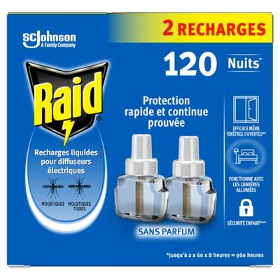 Raid Recharges Electriques Liquides 120 Nuits 3en1 - Moustiques & Moustiques Tigres - 2 Count (Pack of 1)