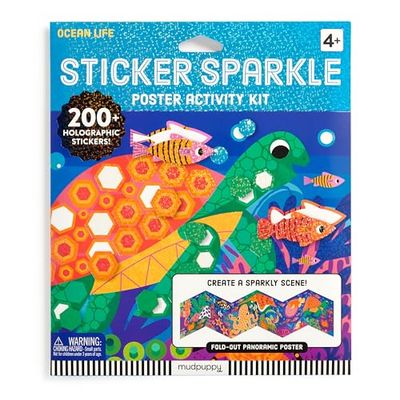 Mudpuppy Ocean Life – Sticker Sparkle Poster Activity Kit with Illustrations of Ocean Creatures for Children Ages 4 and Up