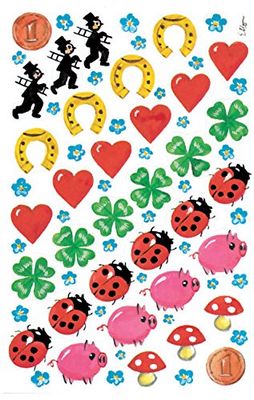 AVERY Zweckform Paper Stickers Lucky Charm 102 Stickers (Decorative Stickers, Ladybird, Hearts, Horseshoe, Clover, Mushroom, Pig, Penny, Chimney Sweep, Self-Adhesive, Scrapbooking, Photo Album) 4413