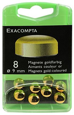 Exacompta - Ref 10912E - Låda med 8 F9-magneter - Magnetisk kraft 120 g - Diameter 9 mm - Lämplig för magnettavlor och jumboplattor för att visa foton - Guldfärg
