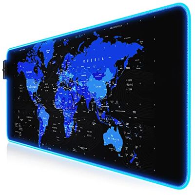 Titanwolf – Tappetino per mouse RGB Gaming – 800 x 300 mm – XXL Mousepad – LED Multi Color – 7 LED colori + 4 modalità di effetto – per precisione e velocità – fondo gommato – lavabile – mappa del