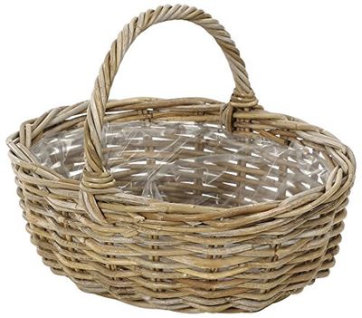 Cestello per fioriere Dehner Rattan con manico, circa 46 x 39 x 18 cm, treccia di vimini, grigio / marrone