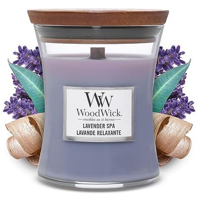 WoodWick Hourglass Vela cromática em frasco médio, roxo (Lavender Spa), 275 g