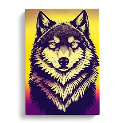 Wolf Retro Art Canvas Print for Living Room Bedroom Home Office Décor, Wall Art Picture Ready to Hang, 30x20 Inch (76x50 cm)