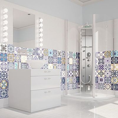 Ambiance Sticker Cyprus Cement Tile Stickers for Bathroom and Kitchen | 60 Pieces of 10 x 10 cm