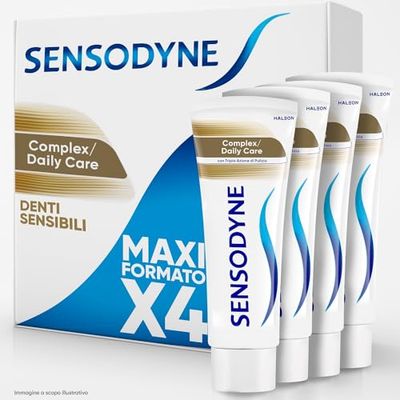 Sensodyne Dentifricio Complex Denti sensibili, Aiuta a controllare la formazione della placca per Denti Forti, Pacco da 4 x 75ml