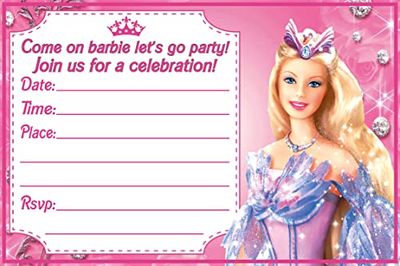 HAPPY CHOICES Barbie-inbjudningskort och kuvert – 20 påfyllningsinbjudningar för barns födelsedagsslag och temafest, 10 x 15 cm, vykortsstil..