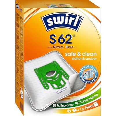 Swirl MicroPor Power Filter S 62 Paper Odour-Blocking Vacuum Cleaner Bags and 1 Hepa Filter
