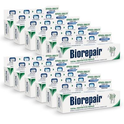 Biorepair, Total Protective Repair pasta do zębów, 12 opakowań po 60 ml, naprawia lakier do paznokci, chroni przed powłoką, kamieniem nazębnym i próchnicą, naprawia lakier do paznokci, utrzymuje