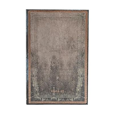 Dove Grey (Old Leather Collection) Maxi 18-month Vertical Hardback Dayplanner 2025 (Elastic Band Closure)