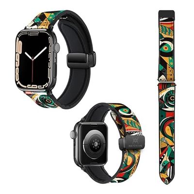 Cinturino per Apple Watch 22 mm (38/40/41/42/44/45 mm) in silicone e vera pelle: African Pattern