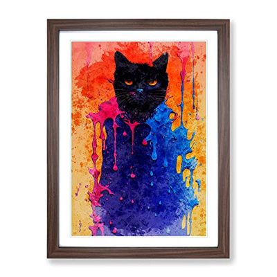 Painted Cat No.4 Framed Print for Living Room Bedroom Home Office Décor, Wall Art Picture Ready to Hang, Walnut A2 Frame (64 x 46 cm)
