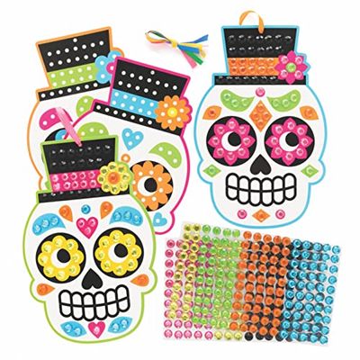Baker Ross FE731 Day of The Dead Diamond Art Kits - Pack of 3, Make Your Own Picture Kit, Creative Activities for Kids, Self Adhesive Gems Set